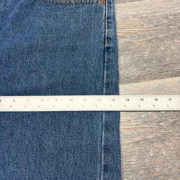 Levis 505 Mid Wash Blue Mens 38x32 Regular Fit Straight Leg Denim Jeans Red Tab - Picture 11 of 14
